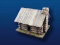 Cabin w/ Stone Chimney & Thatched Roof 