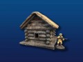 Log Cabin w/ Thatched  Roof - Hand Painted